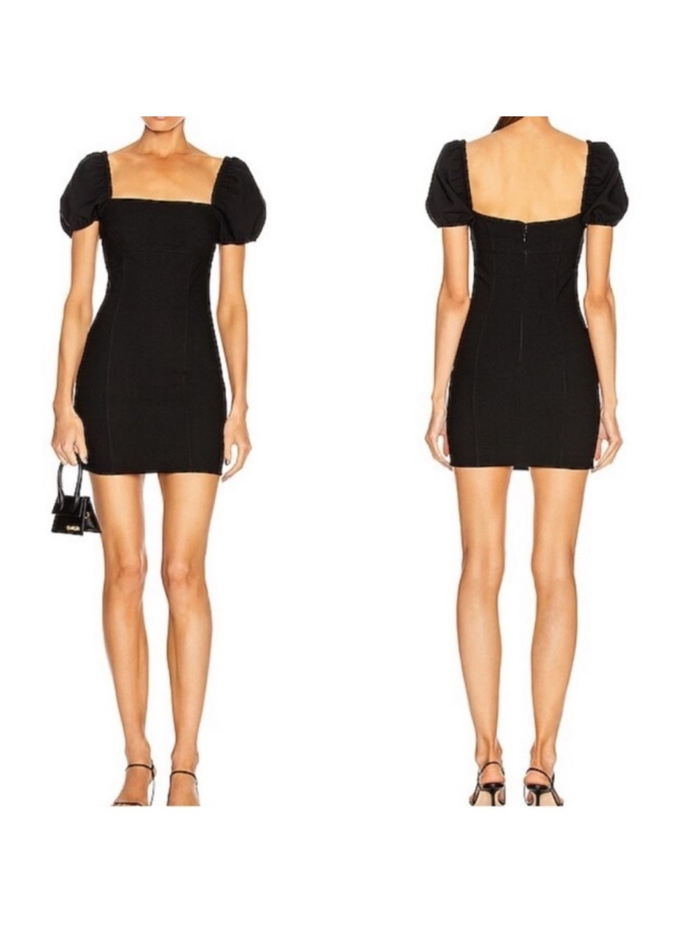 Cinq à Sept Havana Black Mini Dress with Puff Sleeves Size 4